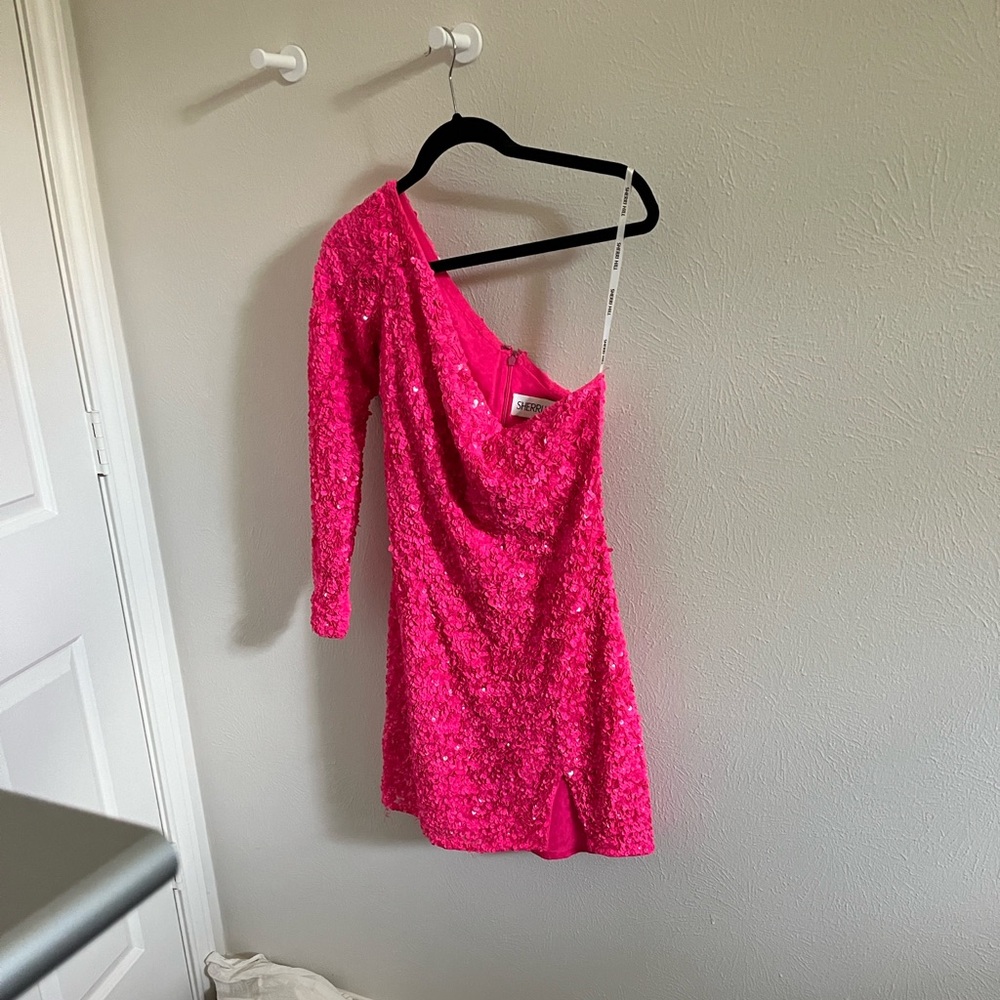 Sherri Hill Hot Pink One Shoulder Sequin Dress